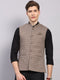 Men Beige Check Collar Sleeveless Reversible Nehru Jacket