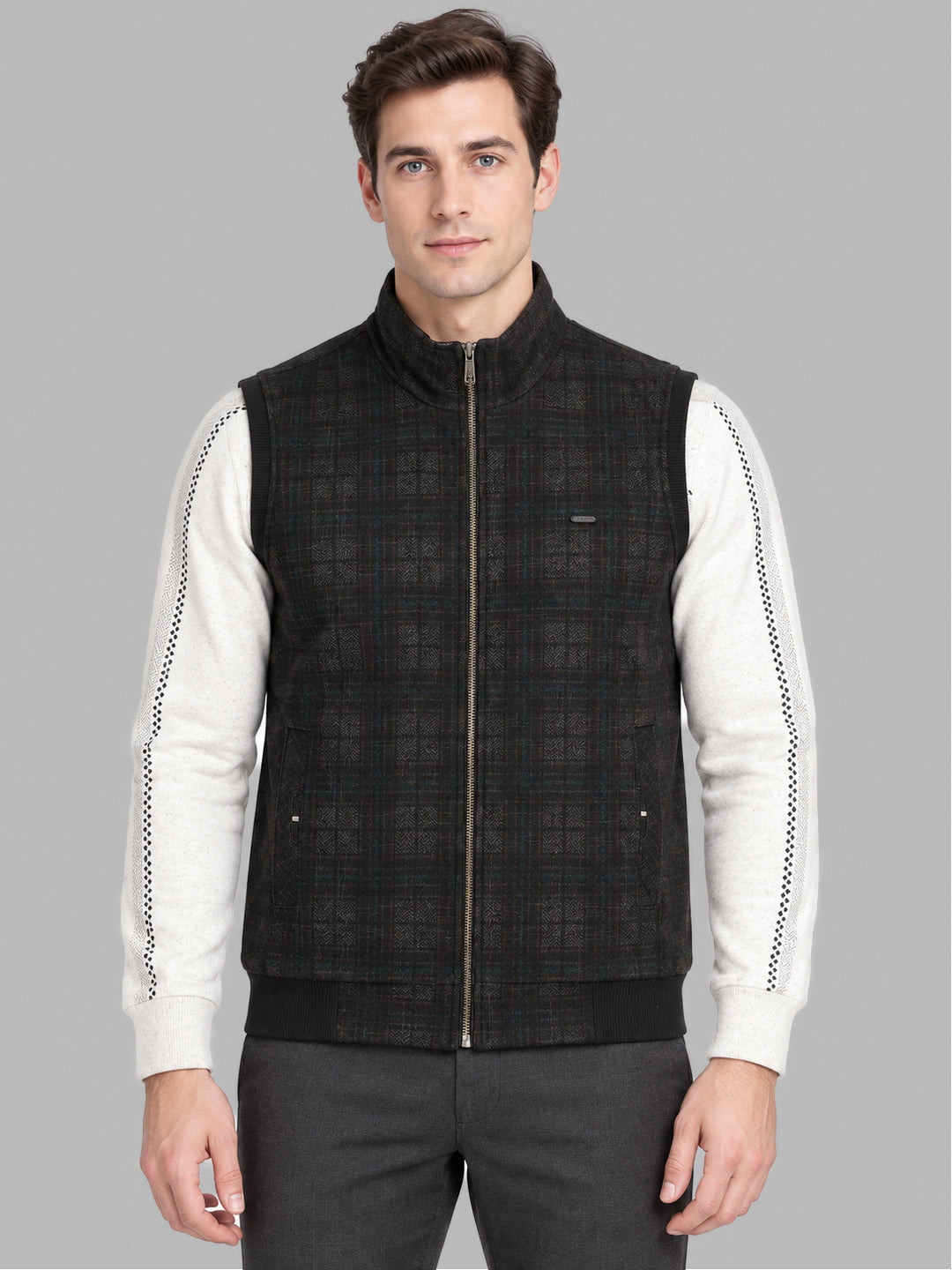 Men Brown Solid Sleeveless Reversible Jacket