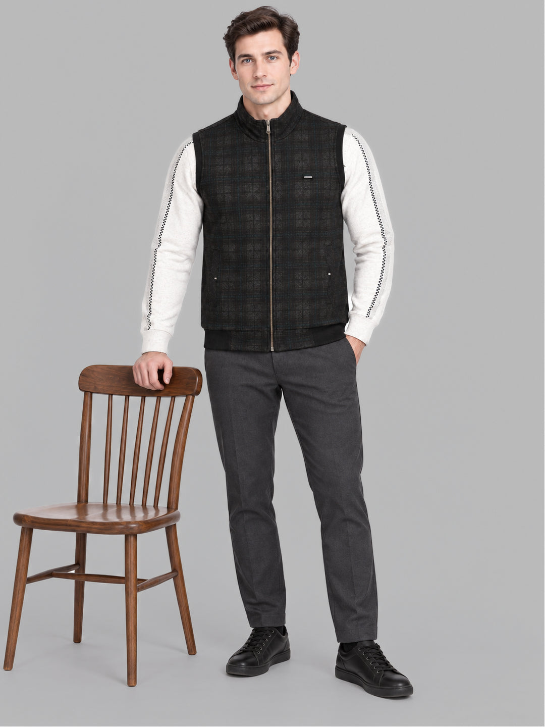 Men Brown Solid Sleeveless Reversible Jacket