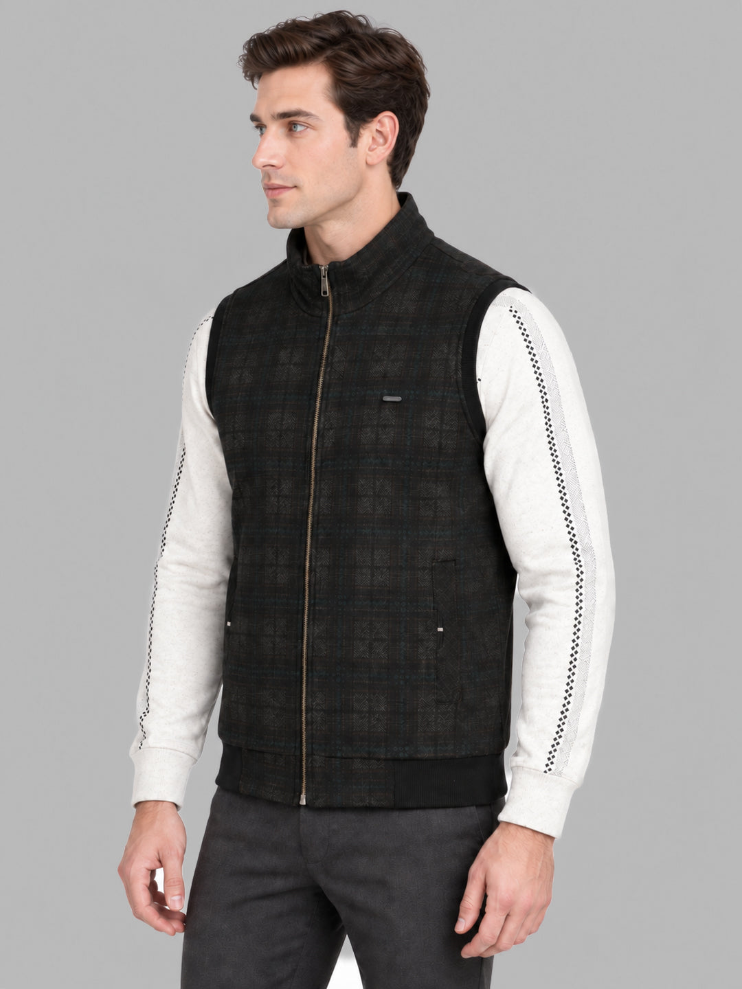 Men Brown Solid Sleeveless Reversible Jacket