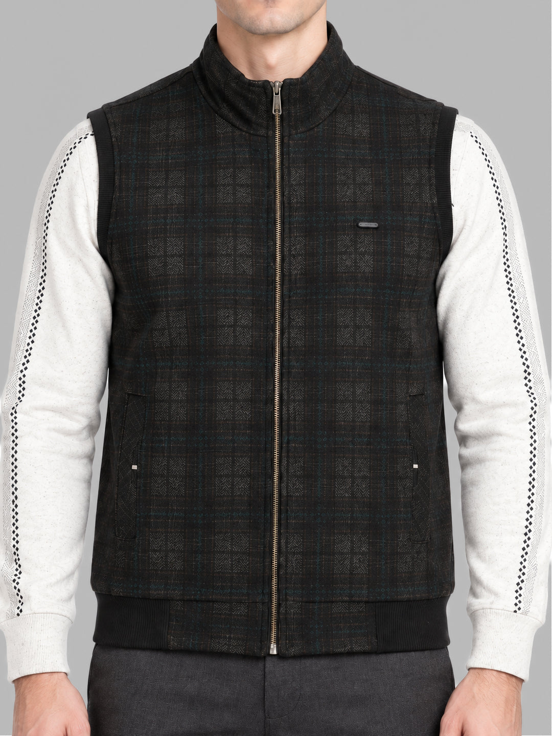 Men Brown Solid Sleeveless Reversible Jacket
