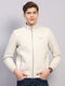 Men Off White Solid Mock Neck Full Sleeve Jacket