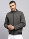 Men Brown Solid Stand Collar Full Sleeve Jacket