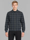 Men Blue Check Mock Neck Full Sleeve Jacket