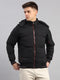 Men Black Smart Hooded Jacket with Integrated Magnetic Earphones