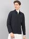 Men Navy Blue Solid Stand Collar Full Sleeve Jacket
