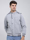 Men Grey Solid Hooded Full Sleeve Jacket