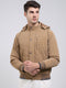 Men Camel Brown Solid Hooded Full Sleeve Jacket
