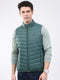 Men Green Solid Collar Sleeveless Jacket