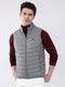 Men Grey Solid Collar Sleeveless Jacket