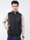 Men Black Solid Collar Sleeveless Jacket