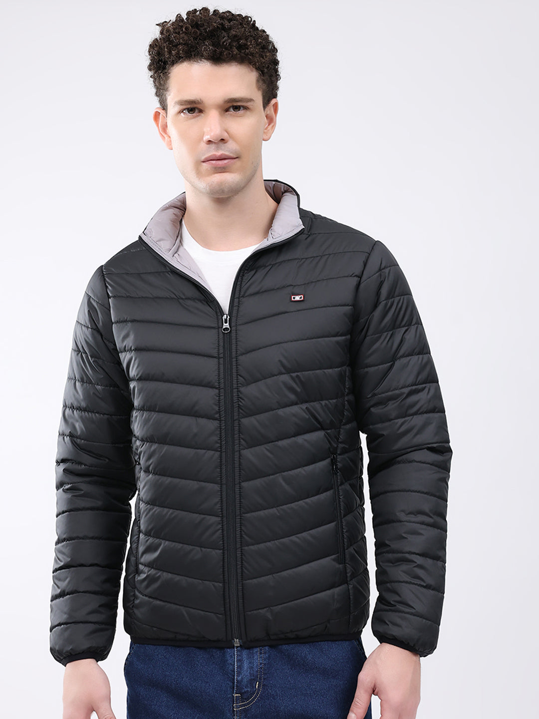 Men Black Solid Collar Full Sleeve Jacket
