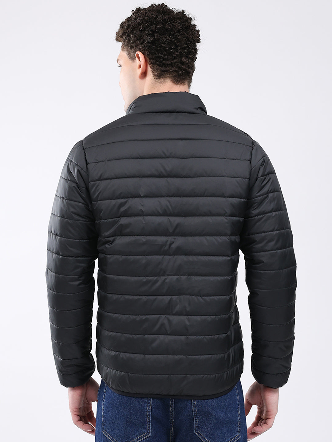 Men Black Solid Collar Full Sleeve Jacket