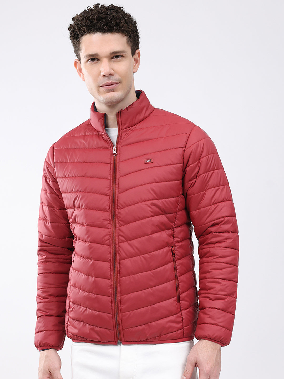 Men Maroon Solid Collar Full Sleeve Jacket