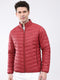 Men Maroon Solid Collar Full Sleeve Jacket