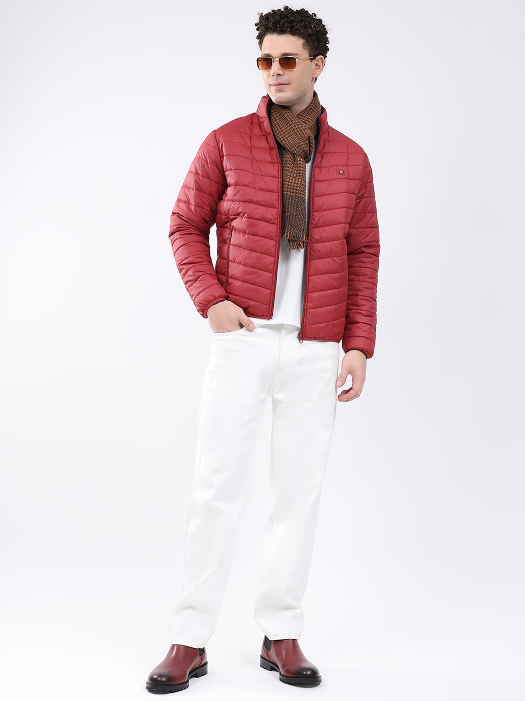 Men Maroon Solid Collar Full Sleeve Jacket
