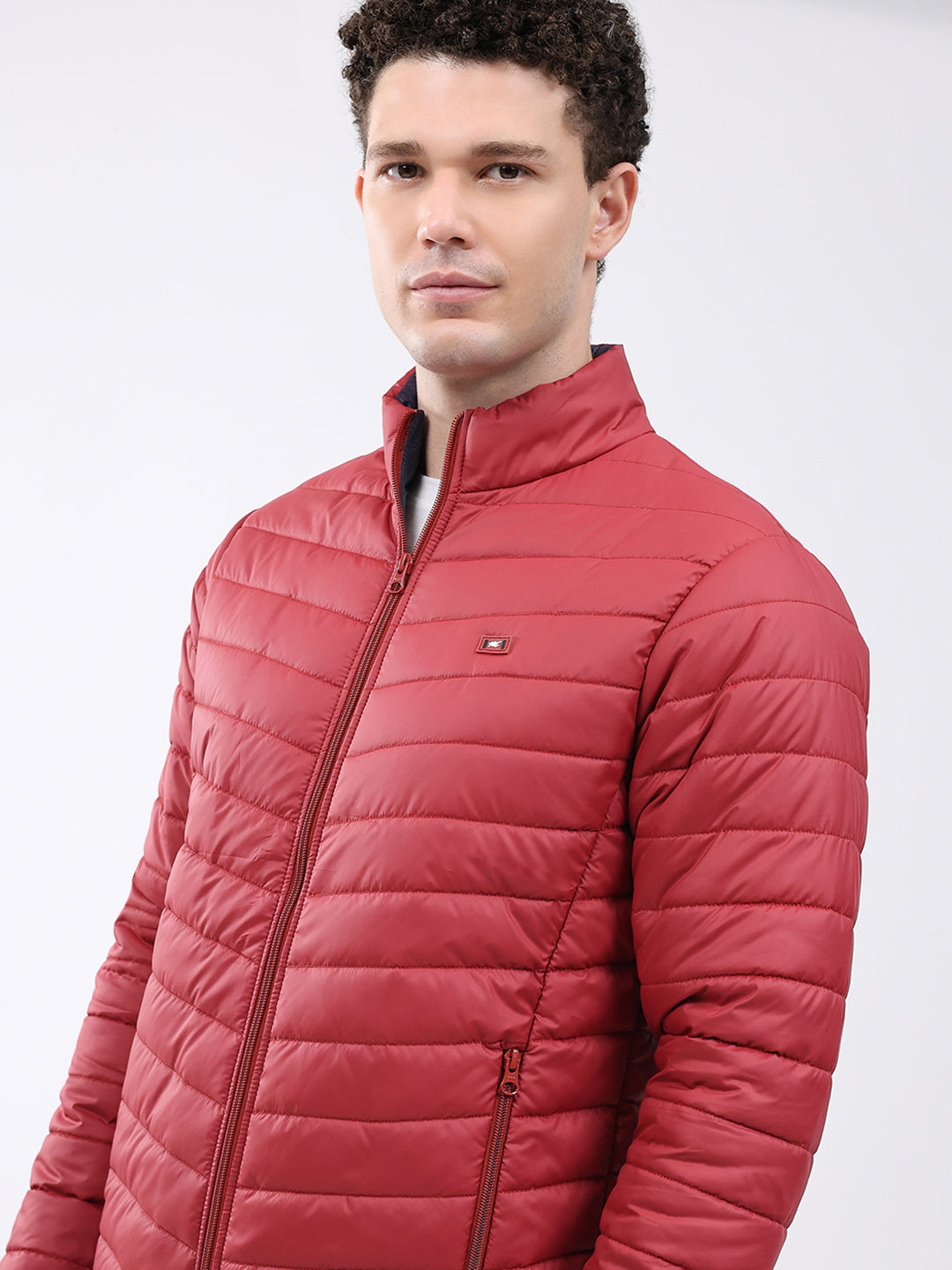 Men Maroon Solid Collar Full Sleeve Jacket
