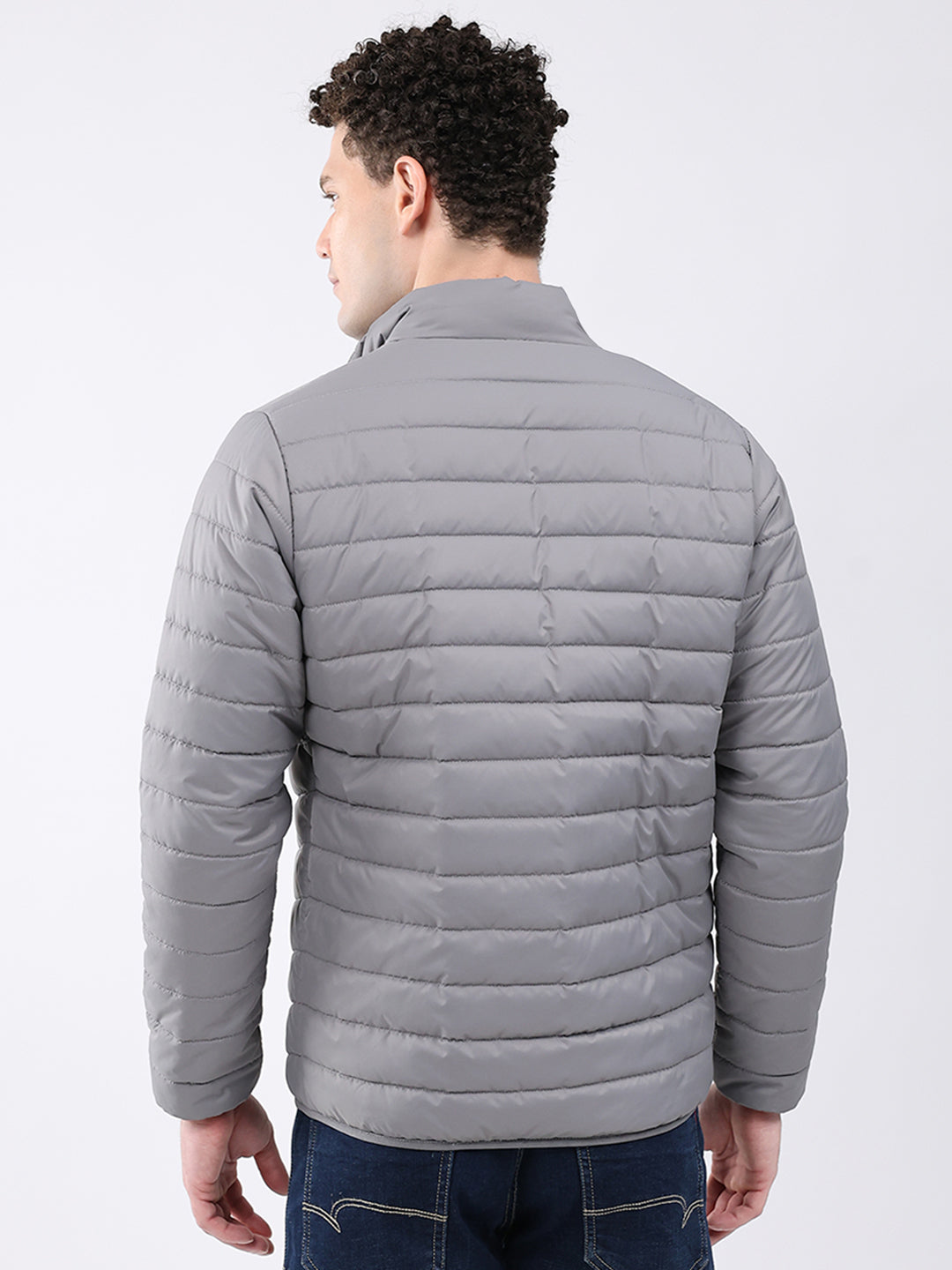 Men Grey Solid Collar Full Sleeve Jacket