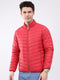 Men Red Solid Collar Full Sleeve Jacket