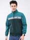 Men Dark Green Printed Collar Full Sleeve Jacket
