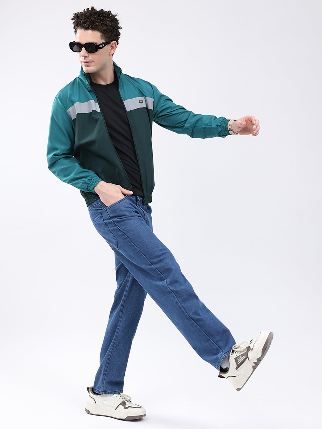 Men Dark Green Printed Collar Full Sleeve Jacket