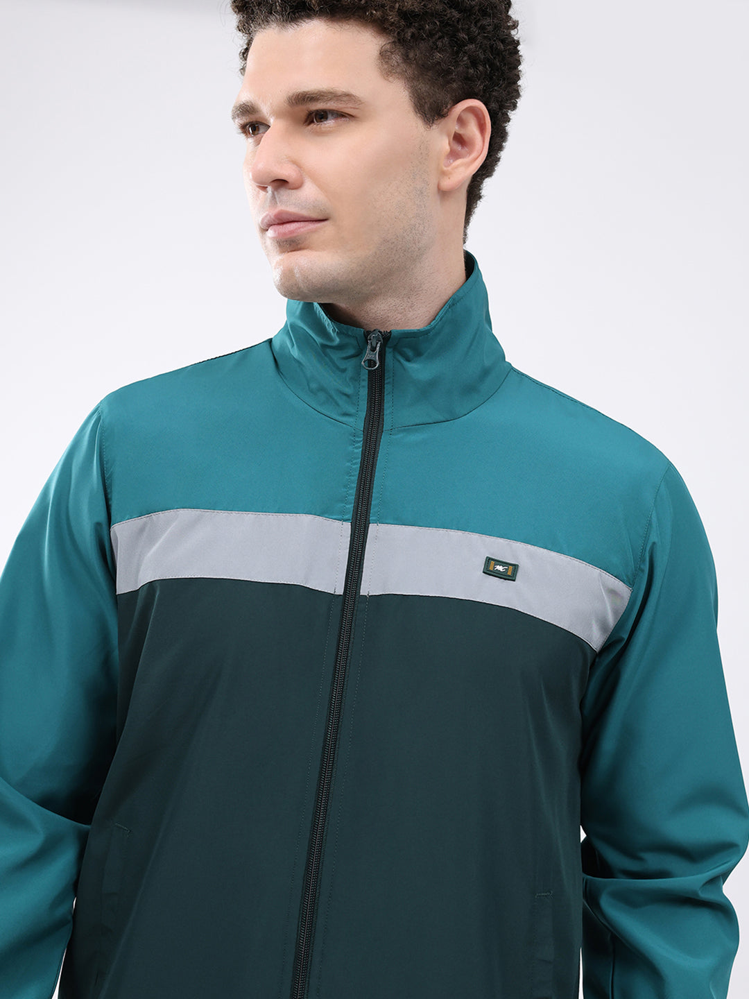 Men Dark Green Printed Collar Full Sleeve Jacket