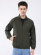 Men Dark Green Printed Collar Full Sleeve Jacket