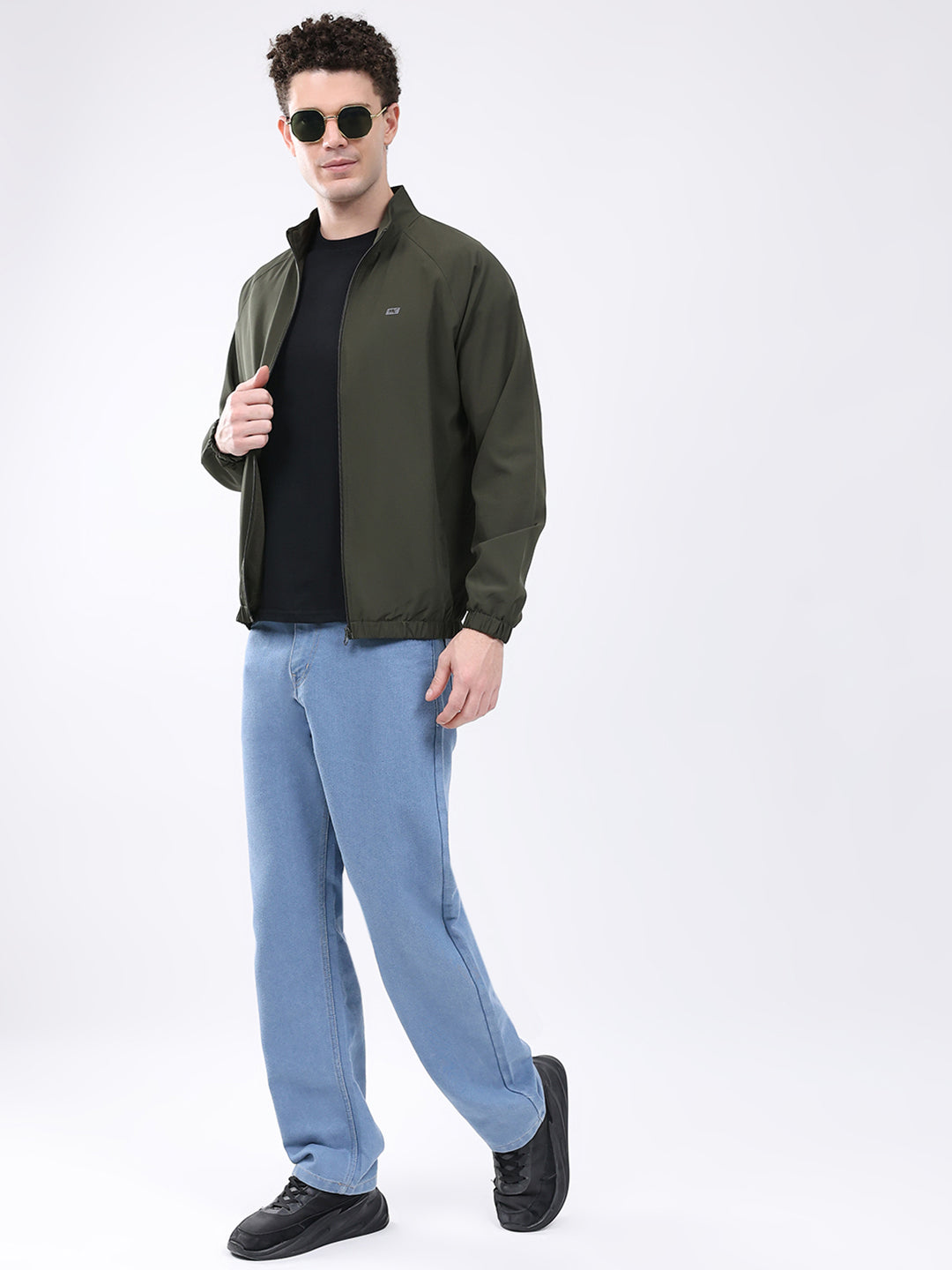 Men Dark Green Printed Collar Full Sleeve Jacket