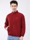 Men Maroon Printed Collar Full Sleeve Jacket