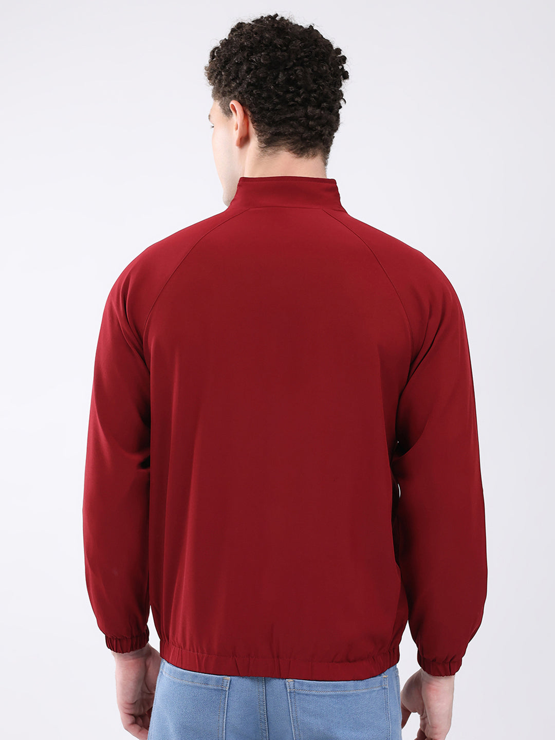 Men Maroon Printed Collar Full Sleeve Jacket