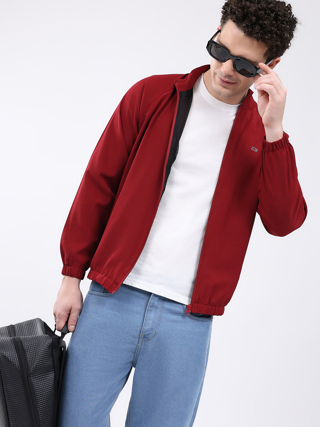 Men Maroon Printed Collar Full Sleeve Jacket