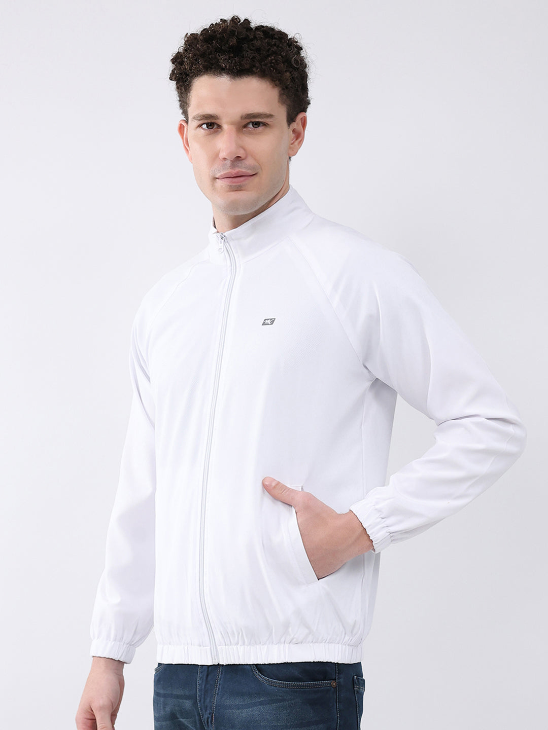 Men White Printed Collar Full Sleeve Jacket