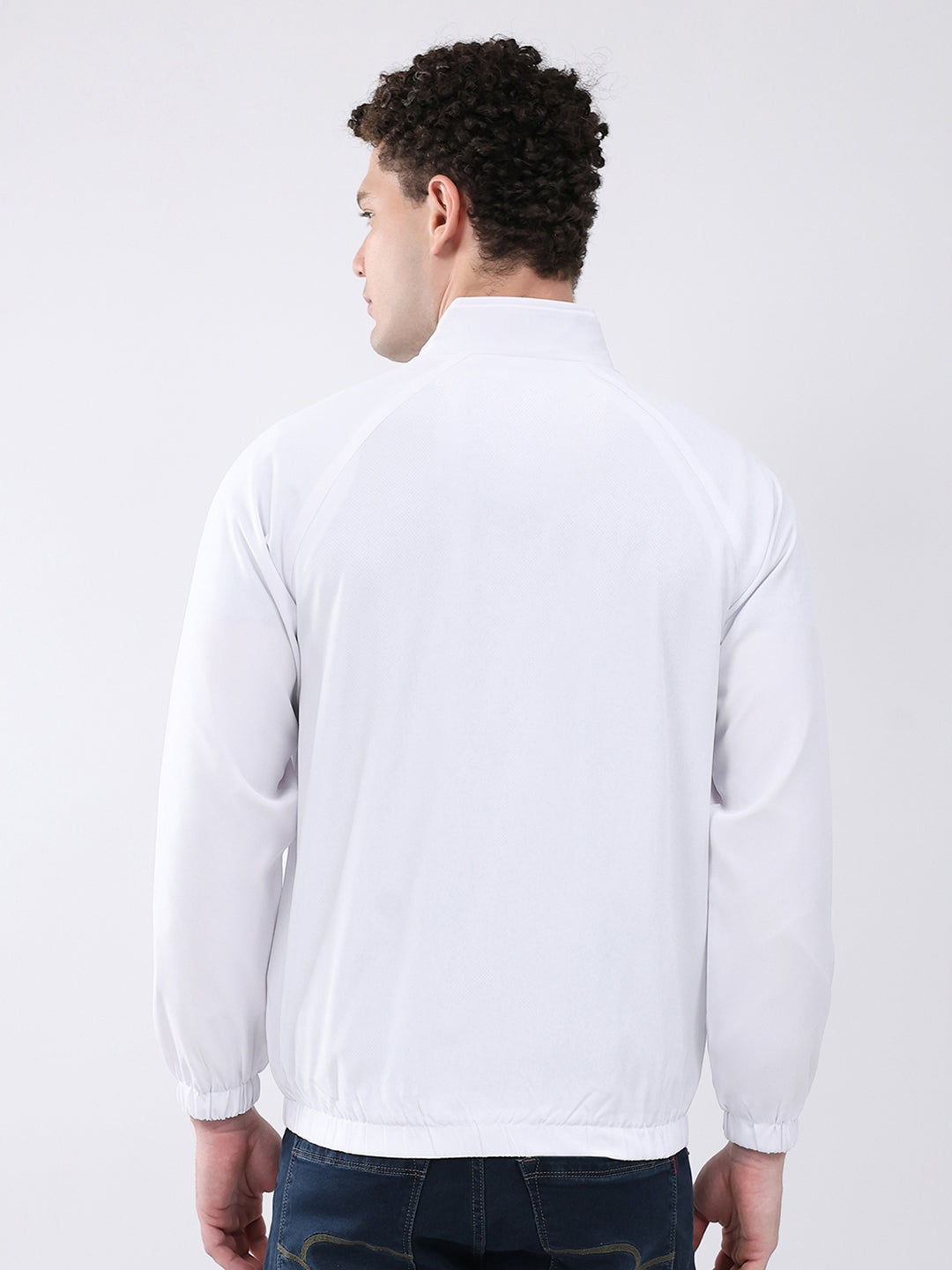 Men White Printed Collar Full Sleeve Jacket