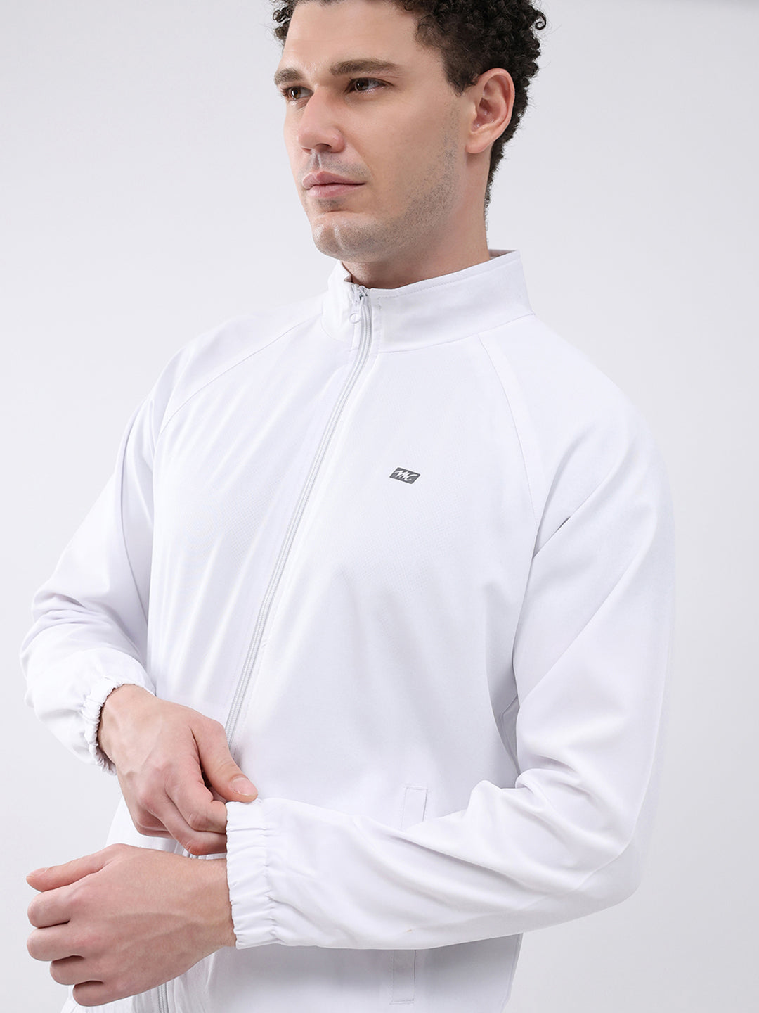 Men White Printed Collar Full Sleeve Jacket