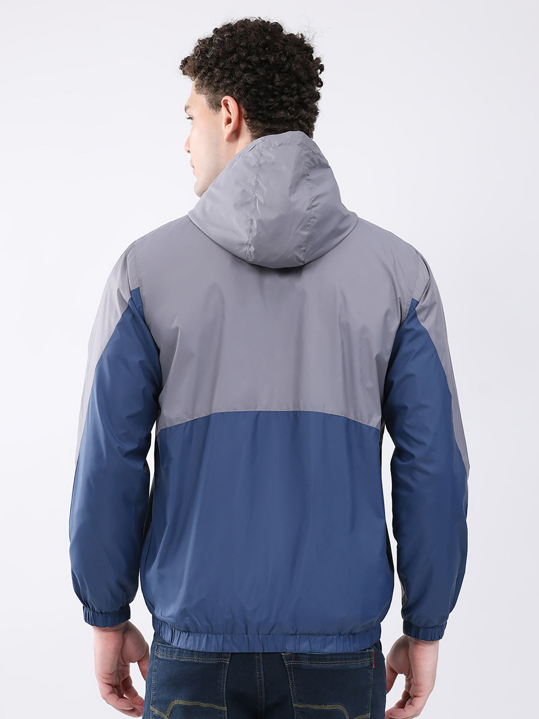 Men Grey Printed Collar Full Sleeve Jacket