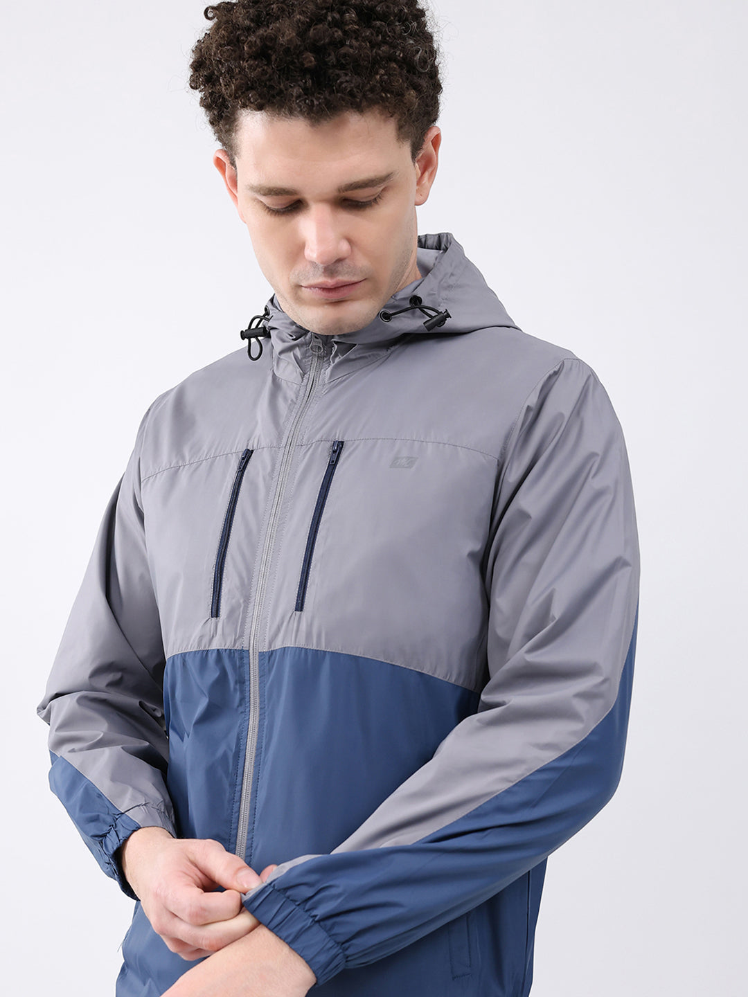 Men Grey Printed Collar Full Sleeve Jacket