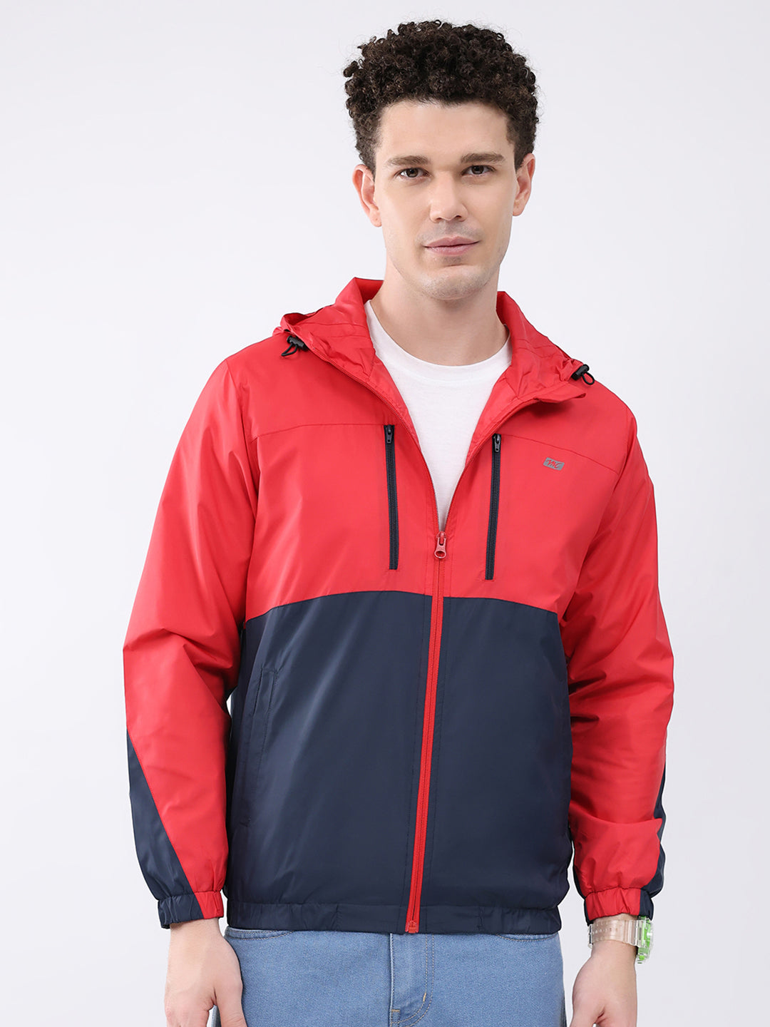 Men Red Printed Collar Full Sleeve Jacket