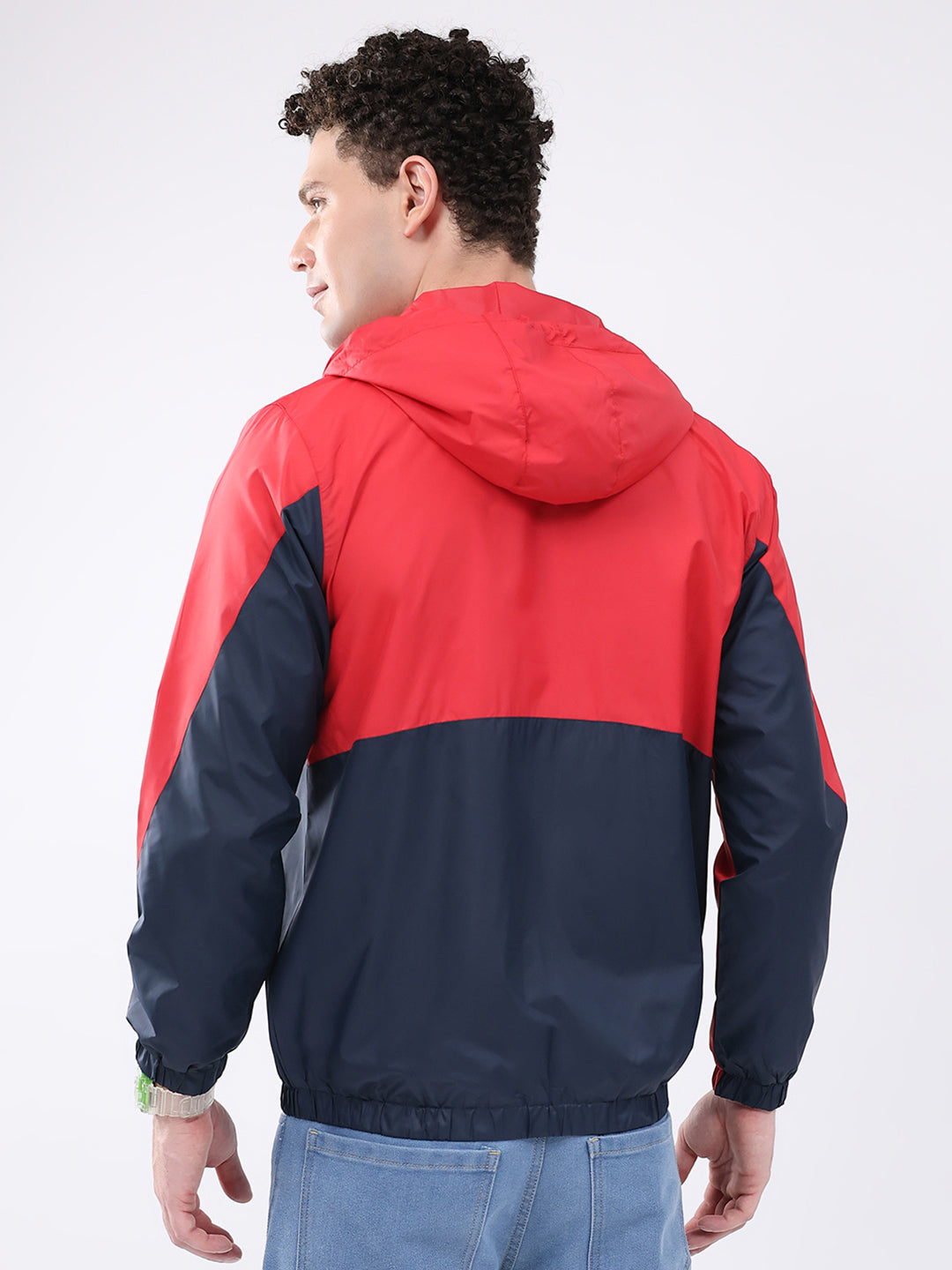 Men Red Printed Collar Full Sleeve Jacket