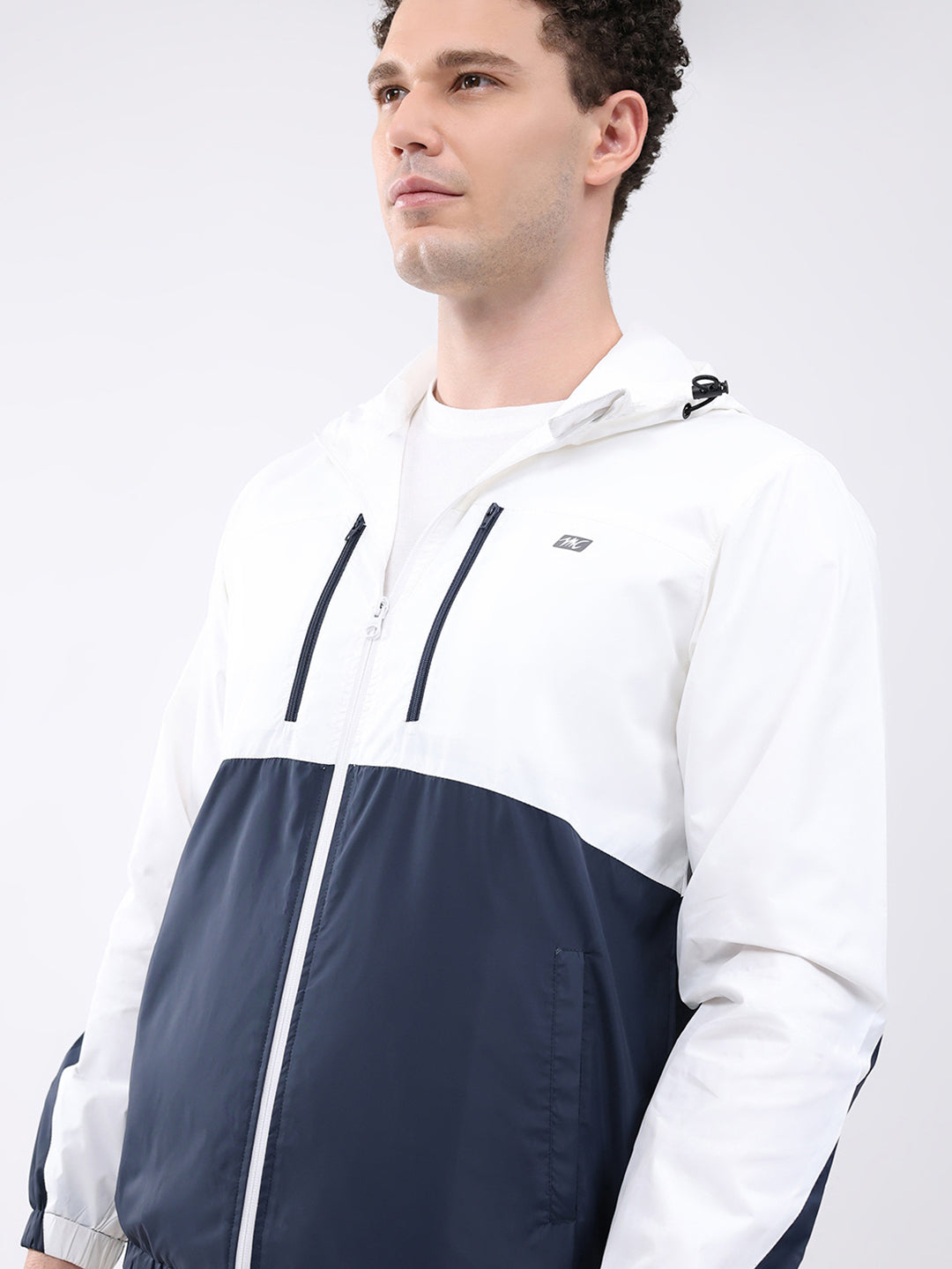 Men White Printed Collar Full Sleeve Jacket