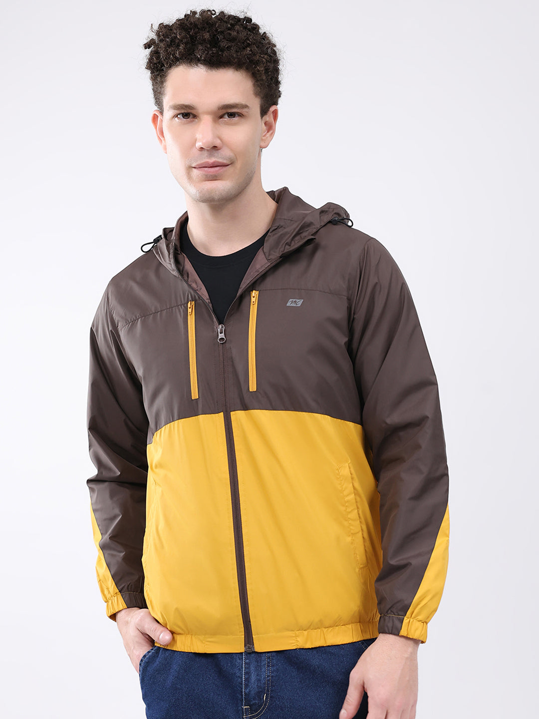 Men Brown Printed Collar Full Sleeve Jacket