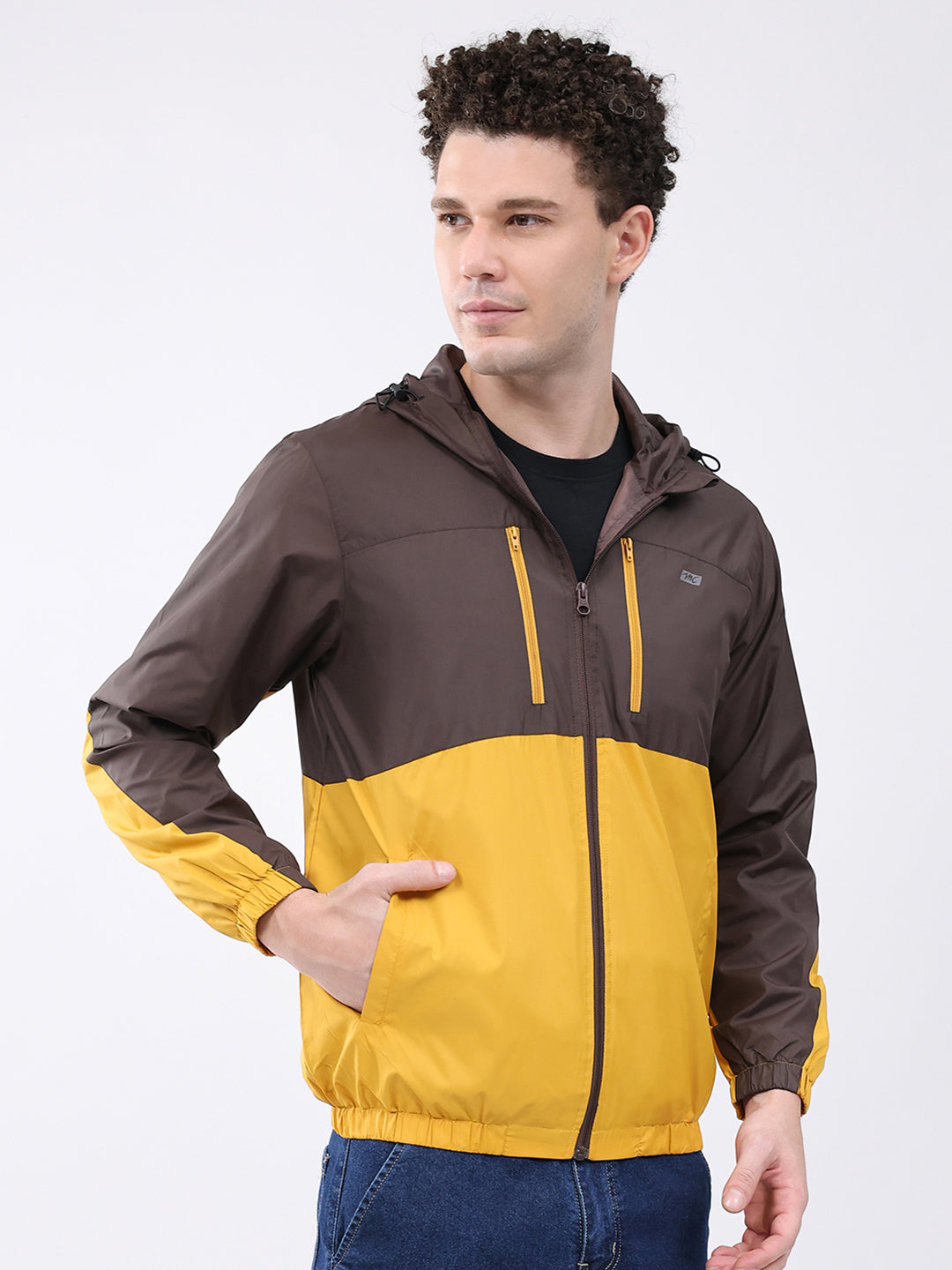 Men Brown Printed Collar Full Sleeve Jacket