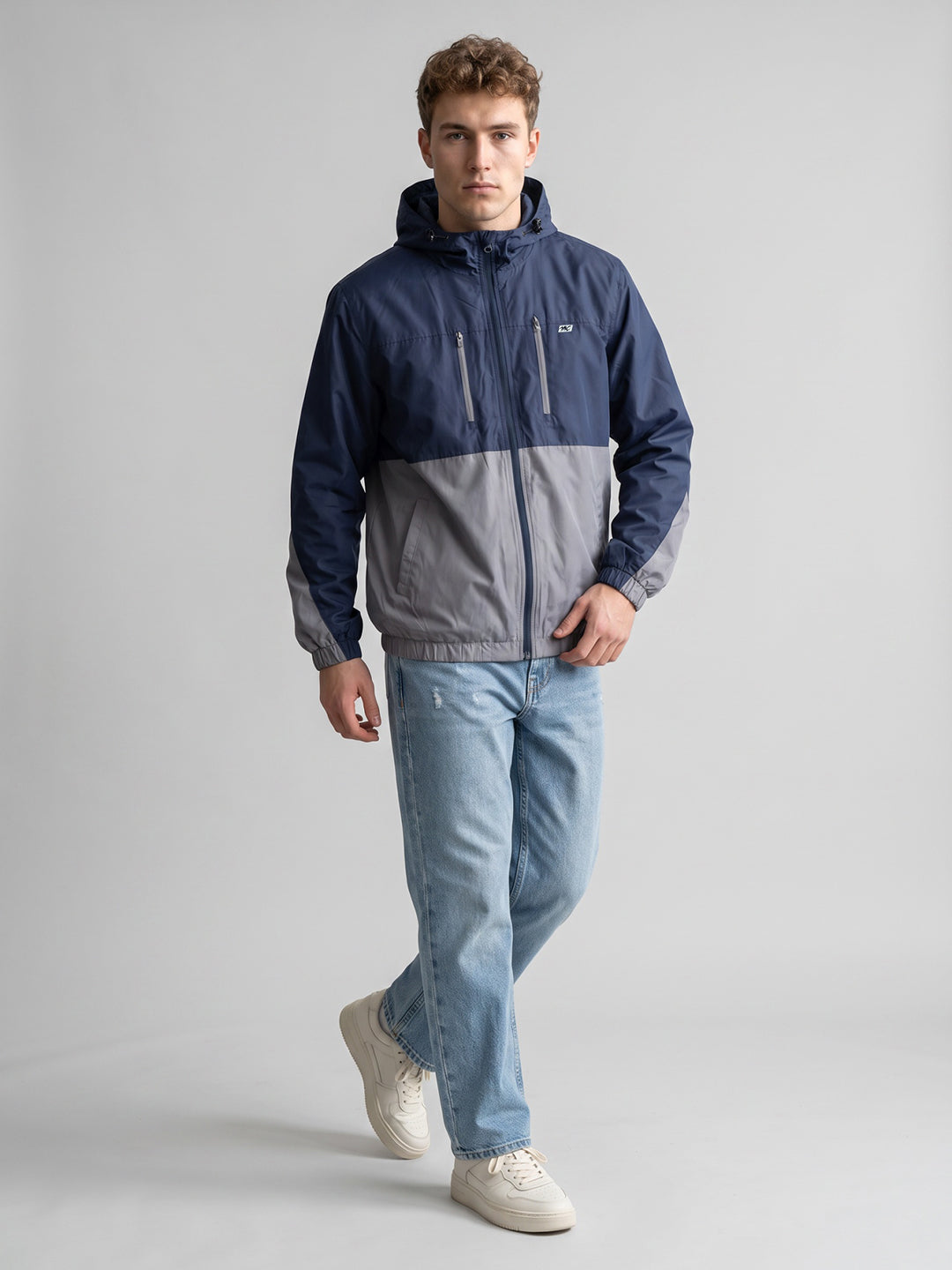 Men Grey Designer Hooded Full Sleeve Jacket