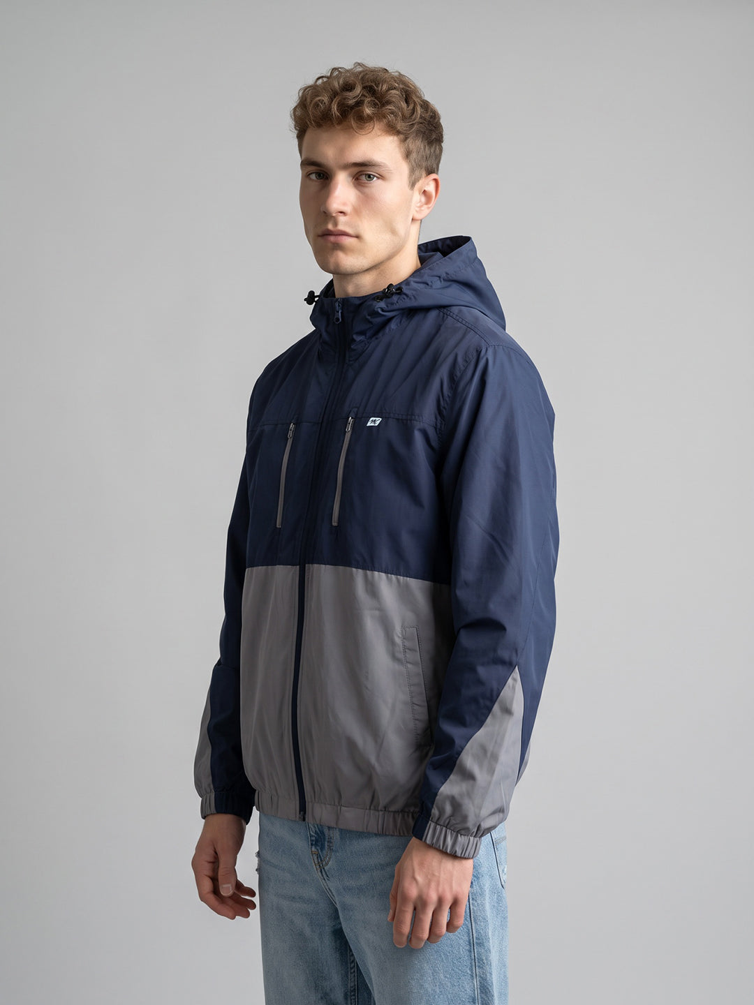 Men Grey Designer Hooded Full Sleeve Jacket