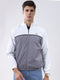 Men Grey Self Design Stand Collar Full Sleeve Jacket