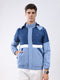 Men Blue Colourblocked Hooded Full Sleeve Jacket
