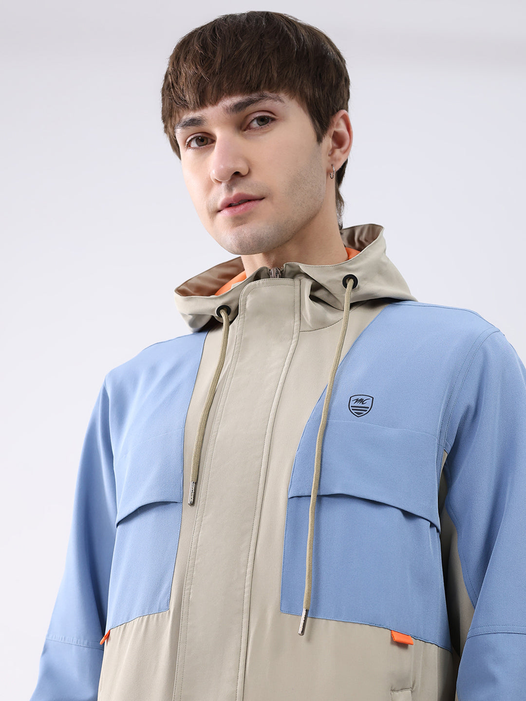 Men Sky Blue Printed Collar Full Sleeve Jacket