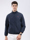 Men Navy Blue Solid Stand Collar Full Sleeve Jacket
