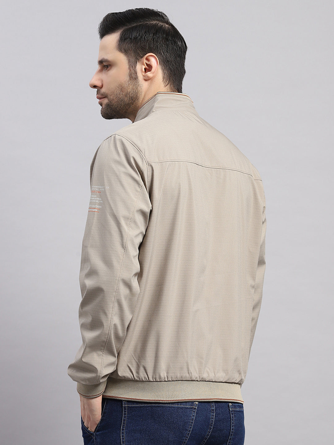 Luxuria Men Beige Solid Stand Collar Full Sleeve Jacket