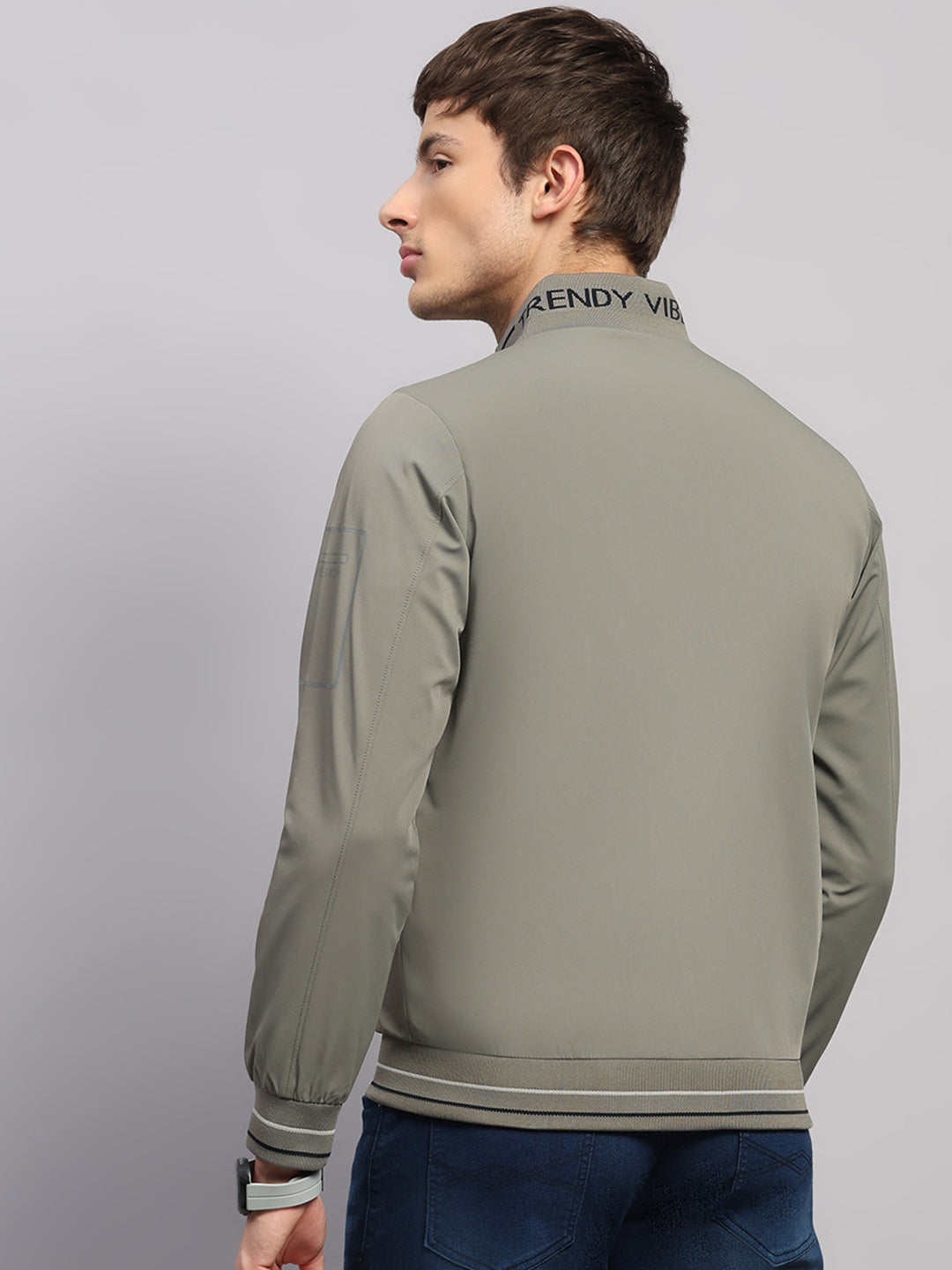 Luxuria Men Olive Solid Mock Neck Full Sleeve Jacket