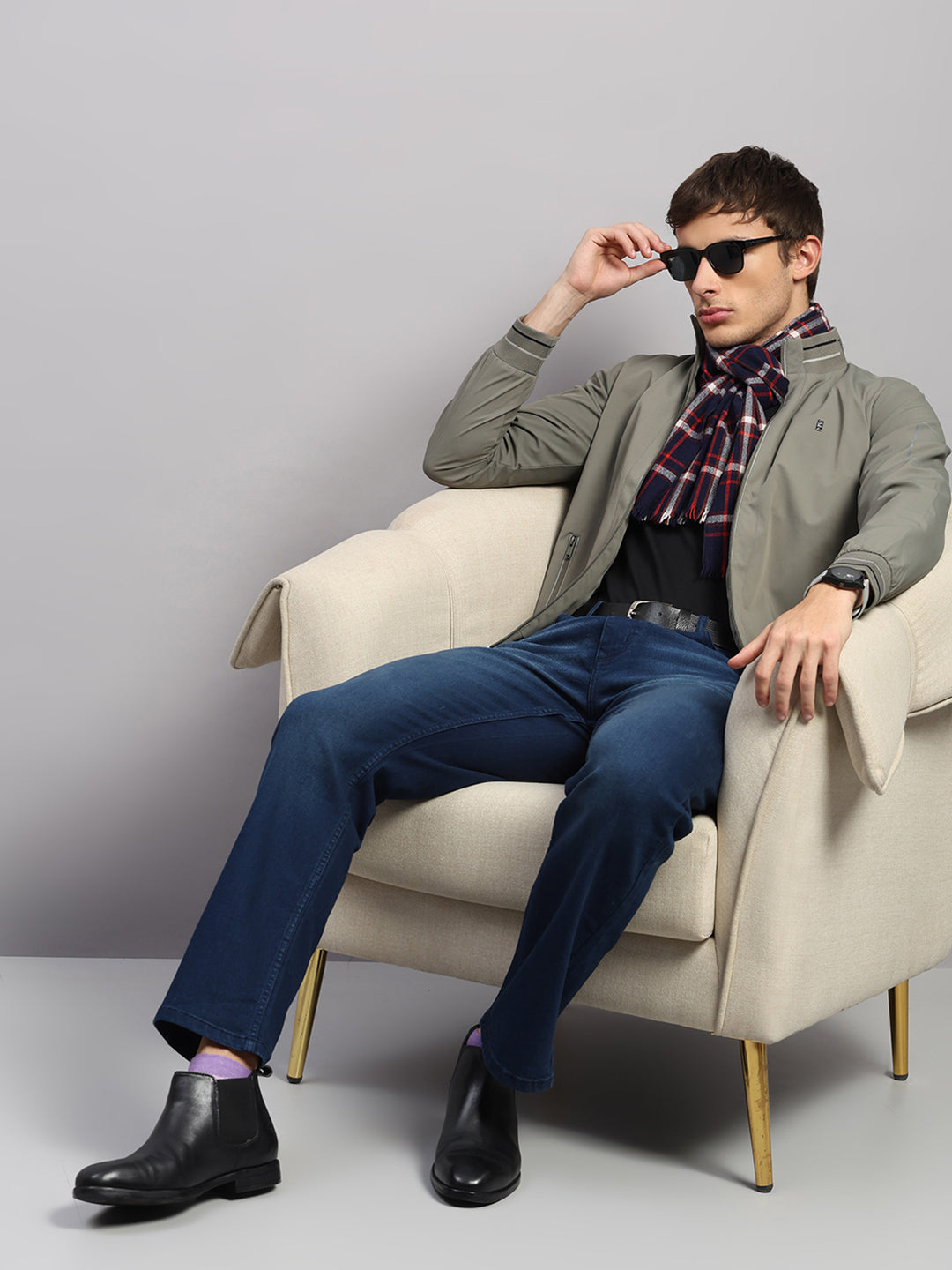 Luxuria Men Olive Solid Mock Neck Full Sleeve Jacket